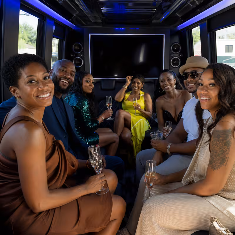 Black Mercedes Sprinter van staged for an Myrtle Beach Birthday Transportation group
