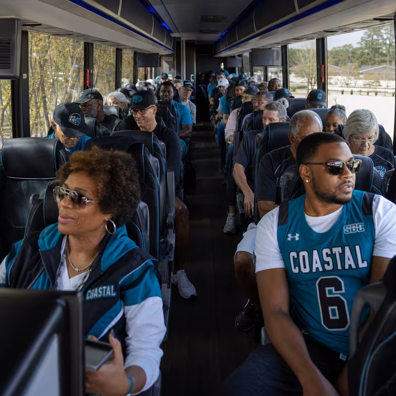 Passenger seating aboard a Myrtle Beach party bus rental