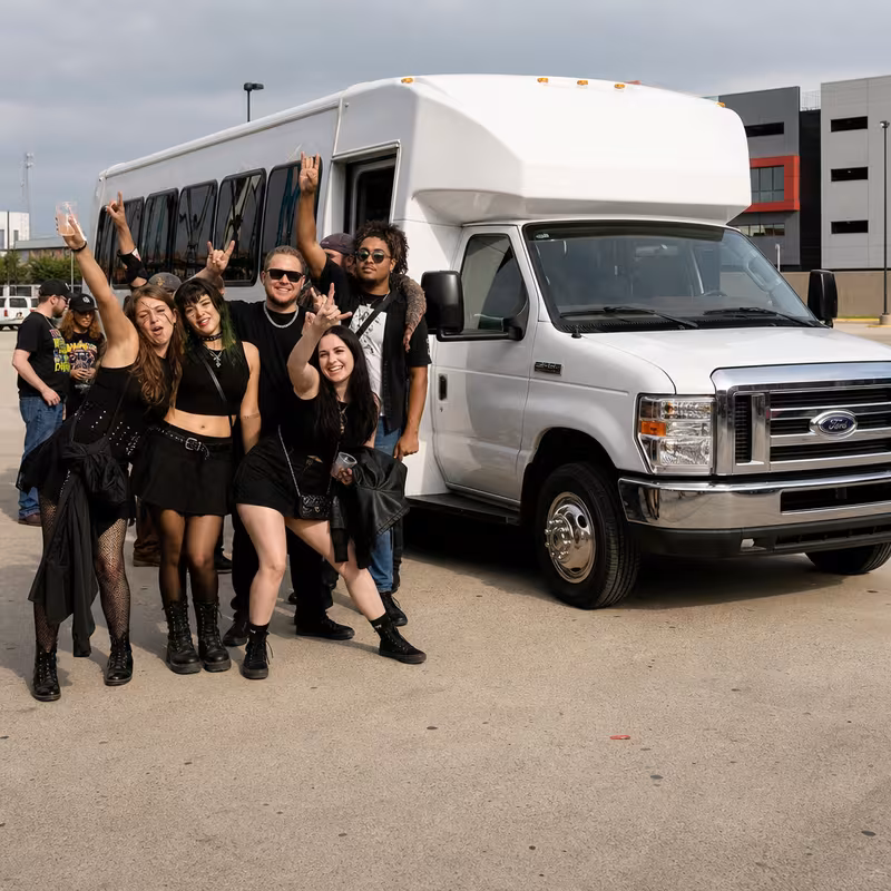 Black Mercedes Sprinter van staged for an Myrtle Beach Concert Transportation group