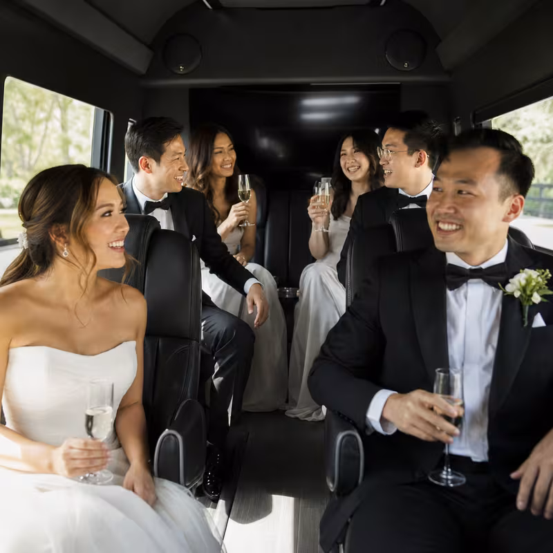 Black Mercedes Sprinter van staged for an Myrtle Beach Wedding Transportation group
