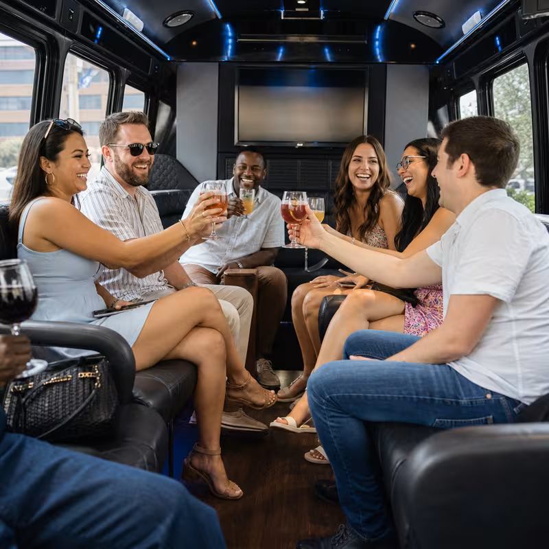 Black Mercedes Sprinter van staged for an Myrtle Beach Winery & Brewery Tour Transportation group